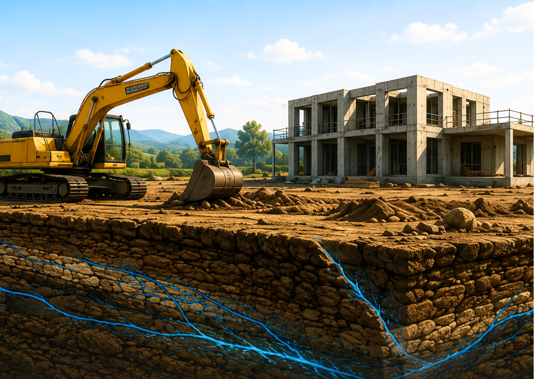 Projet de construction avec étude du sous-sol et des veines d'eau
