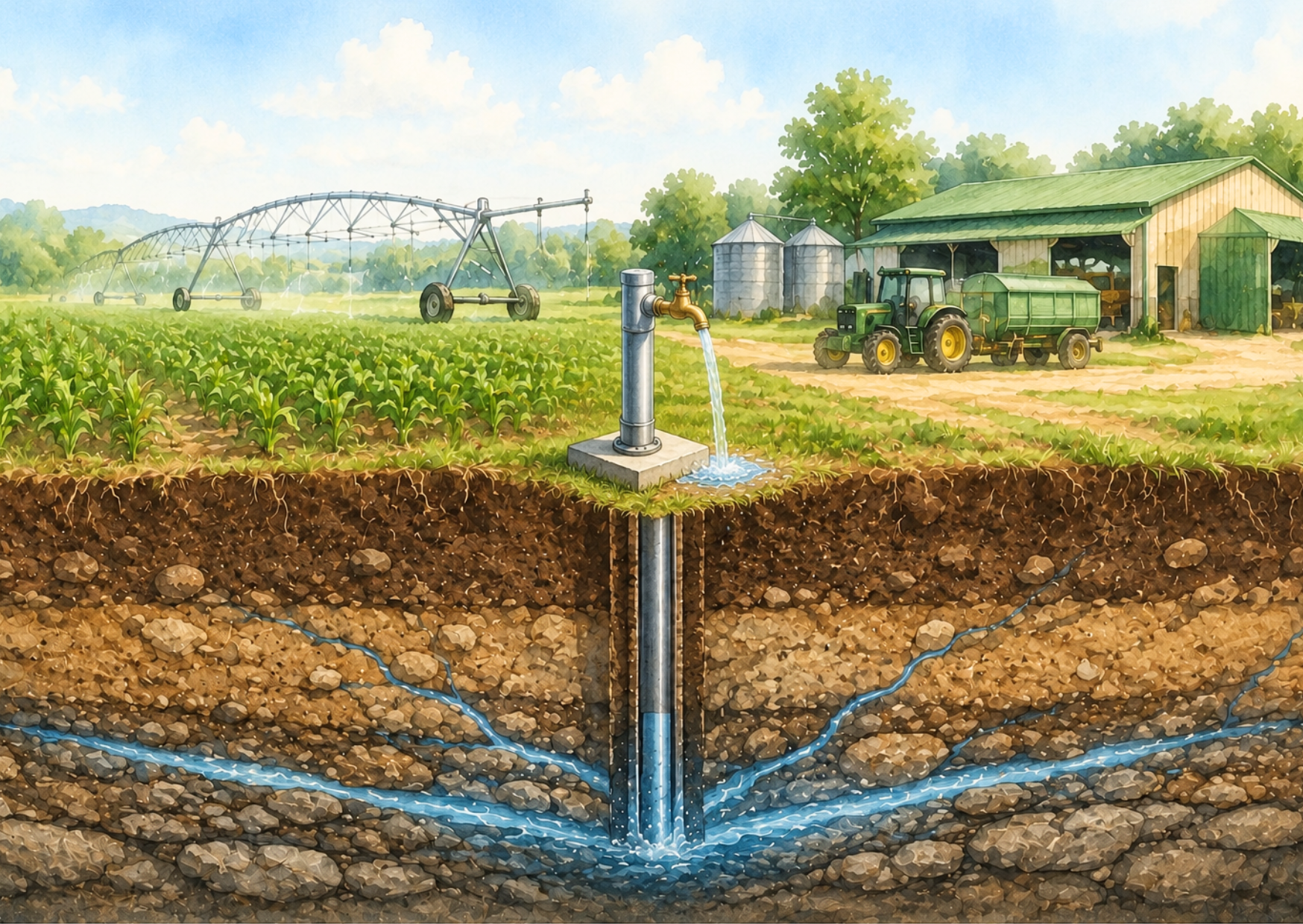 Exploitation agricole alimentée par une ressource en eau souterraine