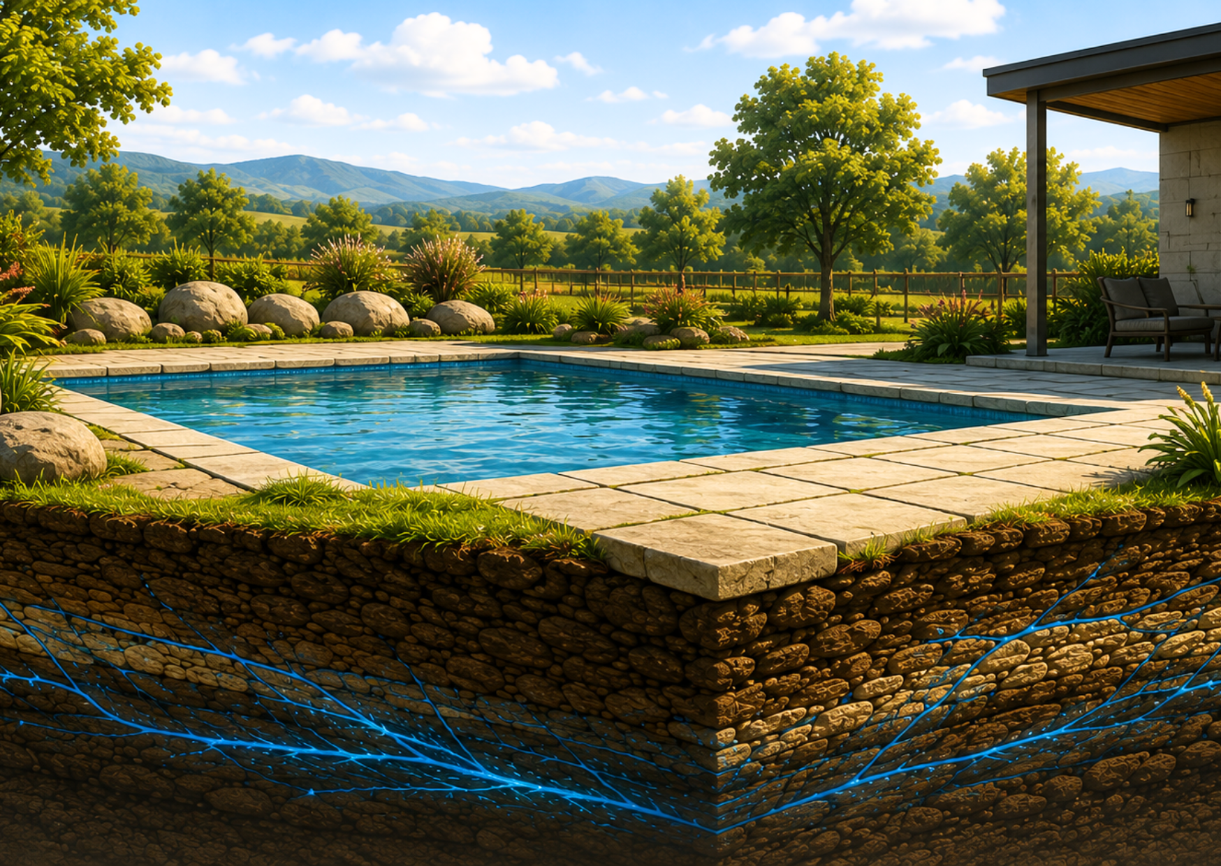 Aménagement d'un terrain avec bassin ou piscine